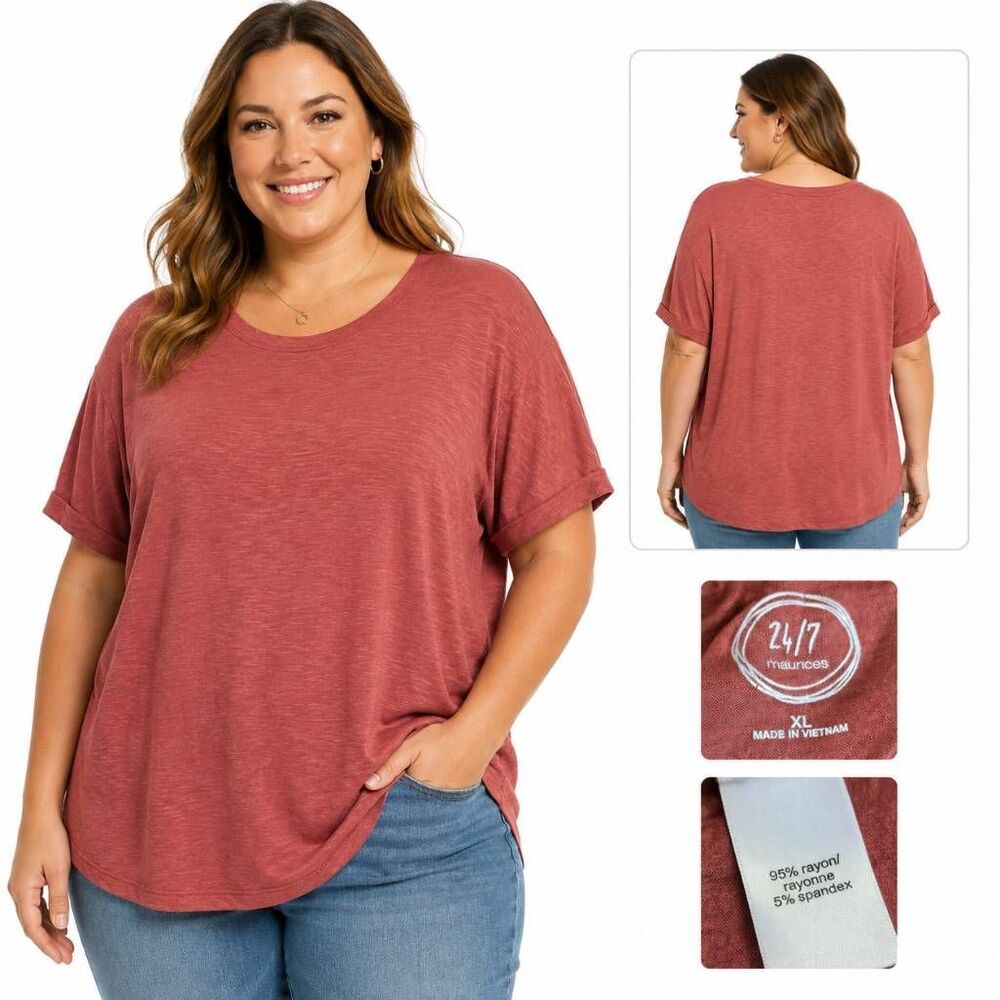 Maurices 24/7 Women’s XL Rust Oversized Slub Tee